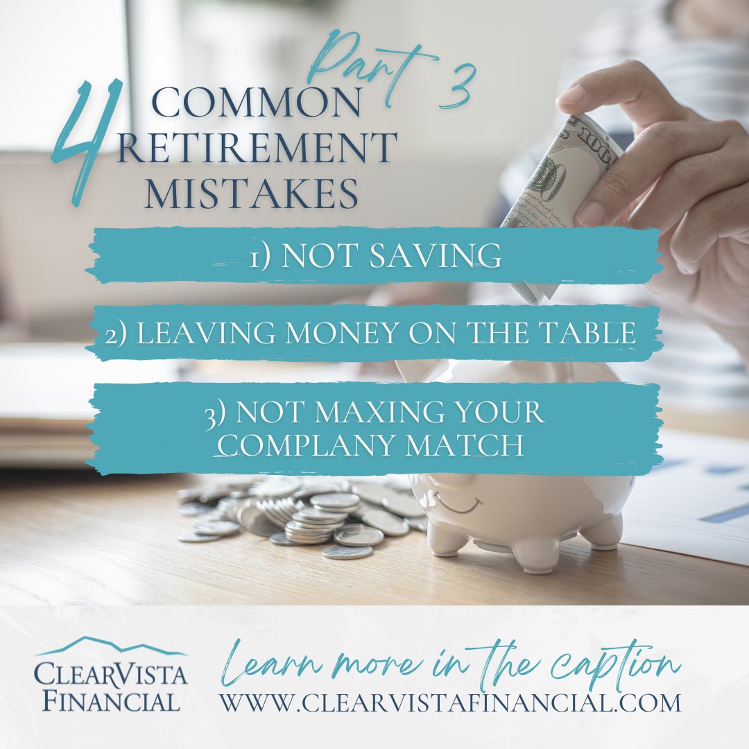 ClearVistaTeam's tweet photo. Not Maxing your company match...

Typically, companies who offer a 401(k) will match your investment dollar for dollar up to a certain amount (usually a percentage). This is free money that you should take advantage of.

#financialplanning #Retirement #FinancialAdvice https://t.co/tWDotxPWBo