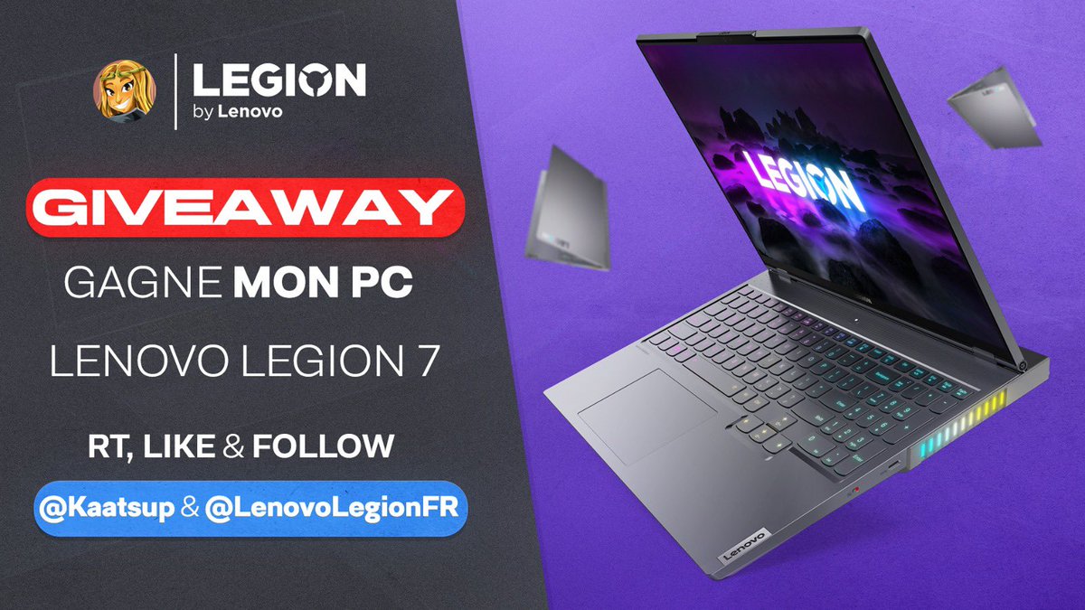 kalina (@kaatsup) on Twitter photo ✨CONCOURS✨
En ce mois de décembre, j'ai envie de vous régaler ! 🎅
Je vous fais gagner mon PC Legion 7 💻 Ce PC qui m'a sauvé plus d'une fois en stream 👀
Pour tenter votre chance :
- follow <a href="/LenovoLegionFR/">Lenovo Legion France</a> et moi-même
- RT & like ce tweet
Bonne chance !! 🍀 #TeamLegion ✨CONCOURS✨
En ce mois de décembre, j'ai envie de vous régaler ! 🎅
Je vous fais gagner mon PC Legion 7 💻 Ce PC qui m'a sauvé plus d'une fois en stream 👀
Pour tenter votre chance :
- follow <a href="/LenovoLegionFR/">Lenovo Legion France</a> et moi-même
- RT & like ce tweet
Bonne chance !! 🍀 #TeamLegion
