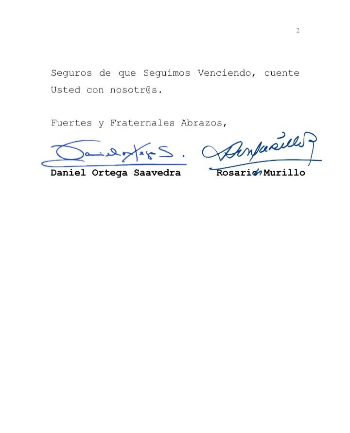 CASANicaRos's tweet photo. Desde el hermano pueblo nicaragüense y su buen gobierno #DanielOrtega #RosarioMurillo recibimos el apoyo ante la #Condenasinpruebas contra la vicepresidenta #CristinaKirchner . https://t.co/CCwYBOjsko