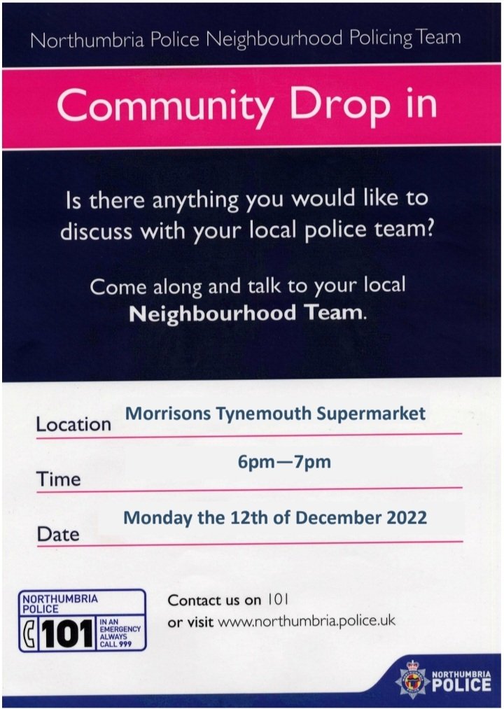 NTC_ASBTEAM's tweet photo. We will be at the drop in event with Whitley Bay Neighbourhood Policing Team @npnorthtyneside if you'd like to discuss anything with us in person. We look forward to seeing you there! #ReportItToSortIt https://t.co/3LElGEBoDR