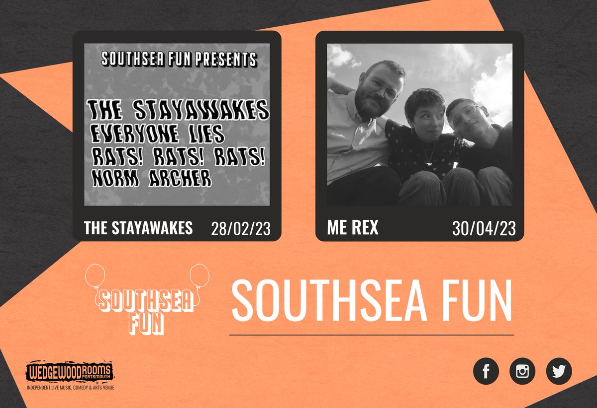 Check out these shows from Southsea Fun coming up in the New Year!🤩 @thestayawakes w/ @EveryoneLies4, Rats Rats Rats and @NormArcherMusic @merexband w/ @regalcheer, Halliwell and @YoungPretorians Tickets available from wedgewood-rooms.co.uk