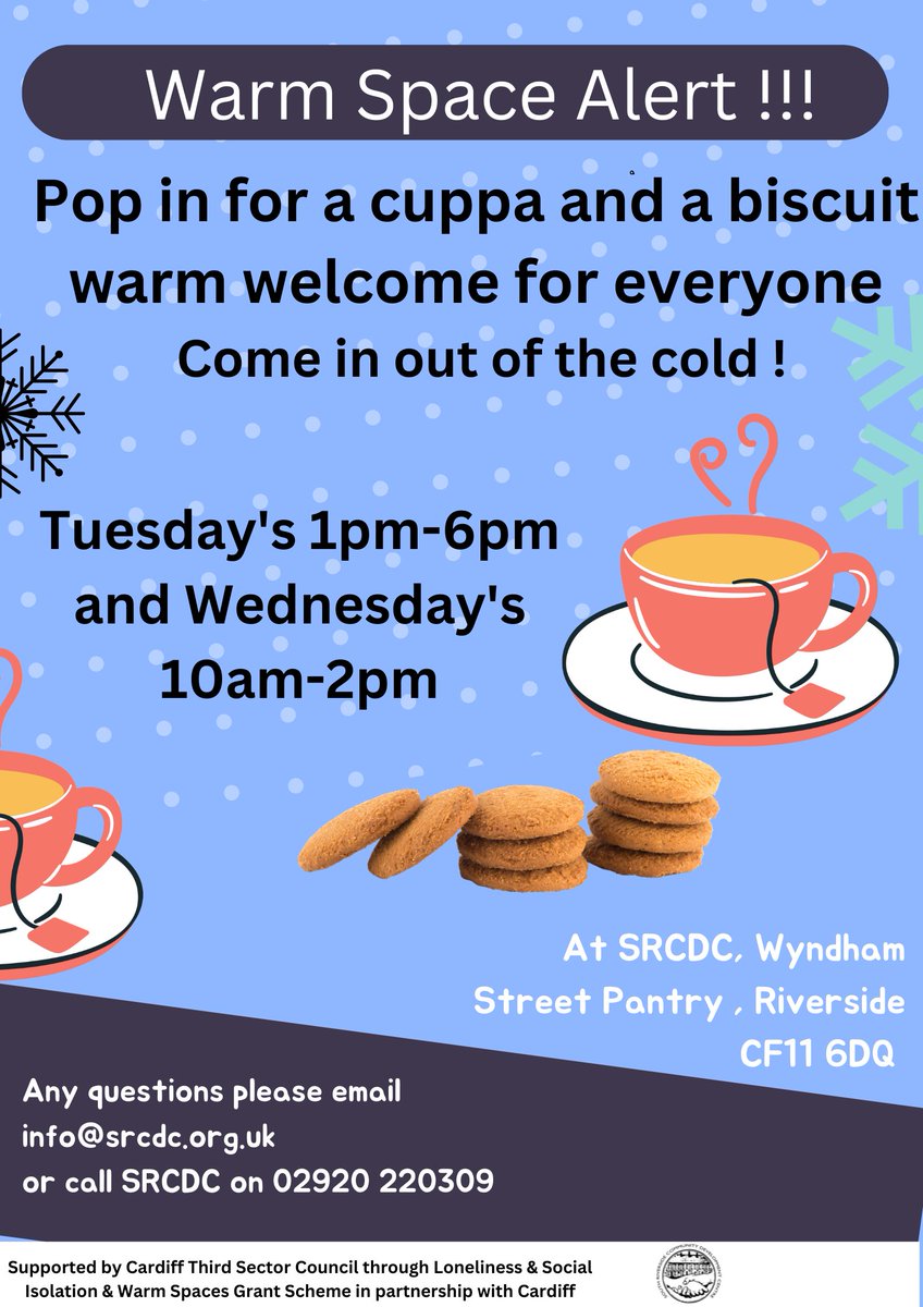 Chat, cuppa, read, WiFi, warm space #riverside <a href="/C3SC_Community/">Cardiff Community @C3SC</a>