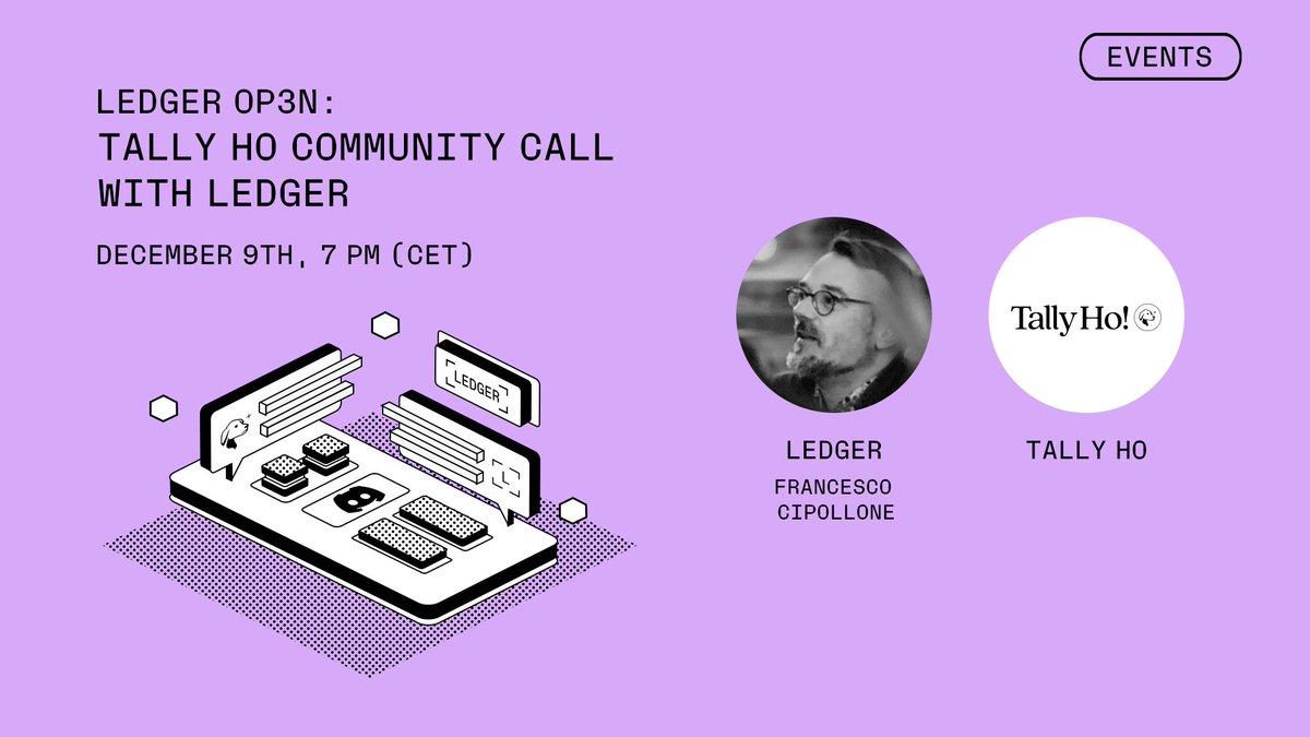 Our CC call this Friday is a big one 😏

We've got <a href="/bondwithmochi/">Mochi! (｡◕◡◡◕｡)</a> + <a href="/Ledger/">Ledger</a> joining us with a special giveaway! 

to enter the Ledger giveaway: be on the call at 2pm ET + follow the instructions in the call to claim our Ledger x Tally Ho <a href="/Galxe/">Galxe</a> NFT! 

📲 chat.tally.cash