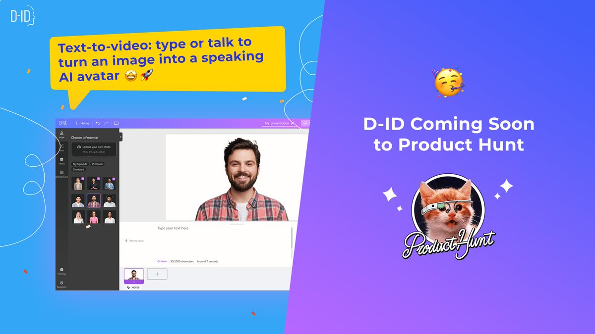 D_ID_'s tweet image. ⏰ The countdown begins! In 6️⃣ days D-ID's Creative Reality™ Studio is launching on Product Hunt with some exciting new features and tools🛠 to help users supercharge their creative powers. We'd love your feedback and support on launch day 🚀 eu1.hubs.ly/H02mptt0