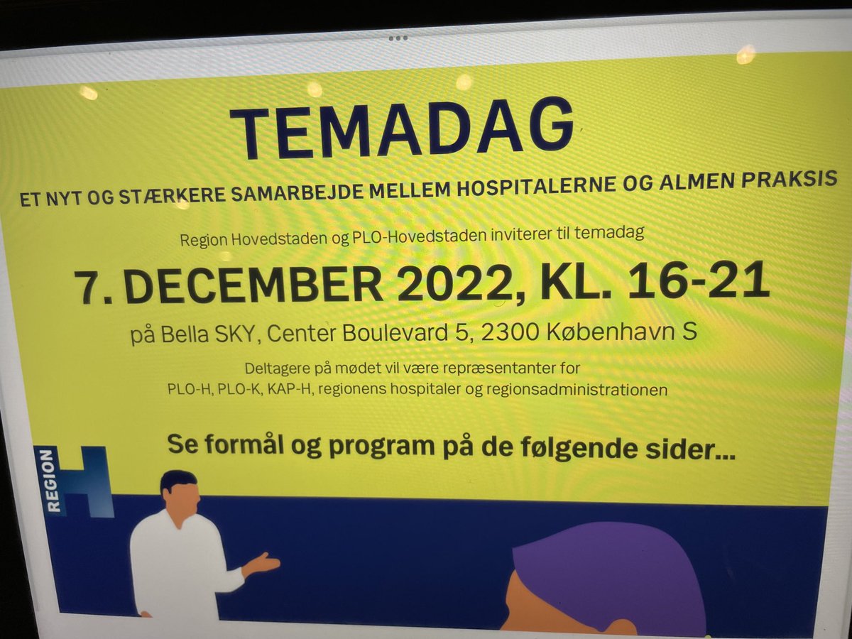 ninahucl's tweet photo. Temadag om et endnu stærkere samarbejde mellem hospitalerne og almen praksis i ⁦@RegionH⁩ ⁦⁦@CrugerDorthe⁩ og ⁦@PederReistad⁩ indleder sammen i det gode samarbejdes ånd. Konkrete og lovende prøvehandlinger i gang - vi er godt på vej! https://t.co/r7N7H5jLcv