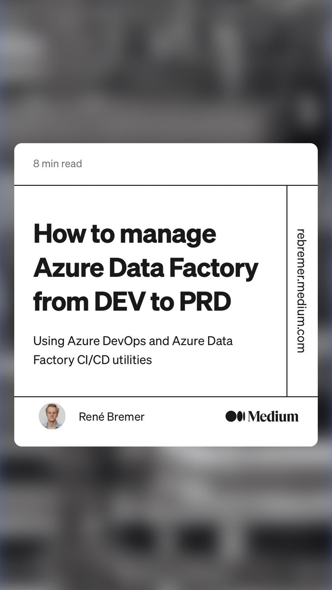 Nicholas_Hurt's tweet photo. “How to manage Azure Data Factory from DEV to PRD” by René Bremer
https://t.co/nbJLgkhnAR - another excellent blog by our colleague Rene,  solving real customer challenges cc ⁦⁦@joe_plumb⁩ https://t.co/7pFzxVBRzK