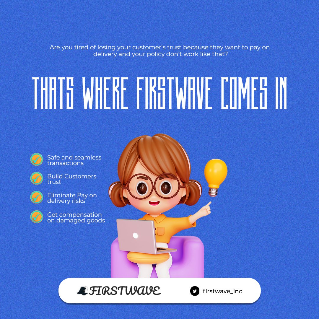 FirstWave_Inc's tweet image. Tired of loosing customers cause they want to pay on delivery? tired of getting not getting exactly what you ordered for and now you are stuck with that wrong order? tired of getting scammed by fake alerts by customers? That's where Firstwave comes in 🧐🧐