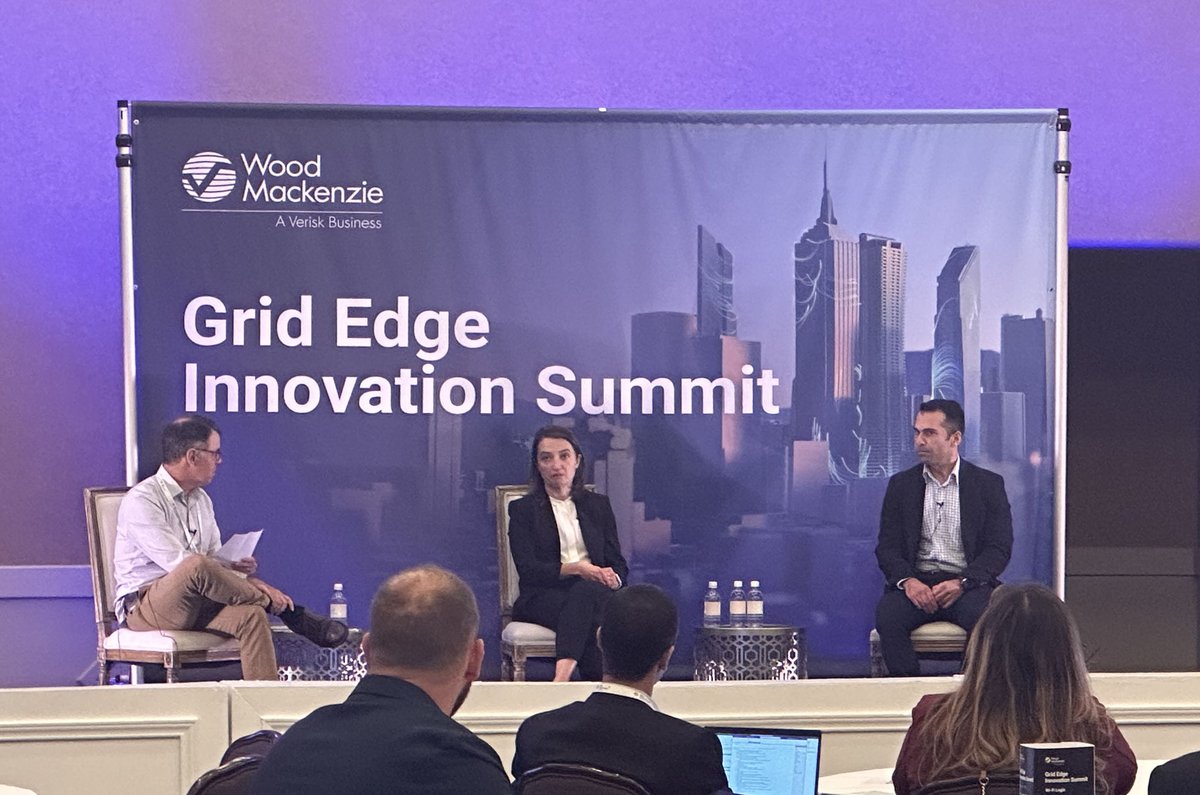WoodMackenzie's tweet photo. @fluenceenergy and @PlugandPlayTC discuss the landscape of strategic #gridedge venture investment, including deal trends, managing market and policy uncertainty, and best practices for identifying the right businesses to invest in. #WMGEIS https://t.co/9HbfLcGNE6