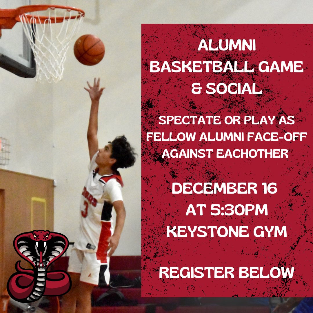 Our annual Alumni Basketball Game and Social is Friday, December 16th at 5:30 PM CST! Please fill out the form below to register to attend the basketball game or social. 
Here's the registration form: forms.gle/JsHPoCezkNyfy1…