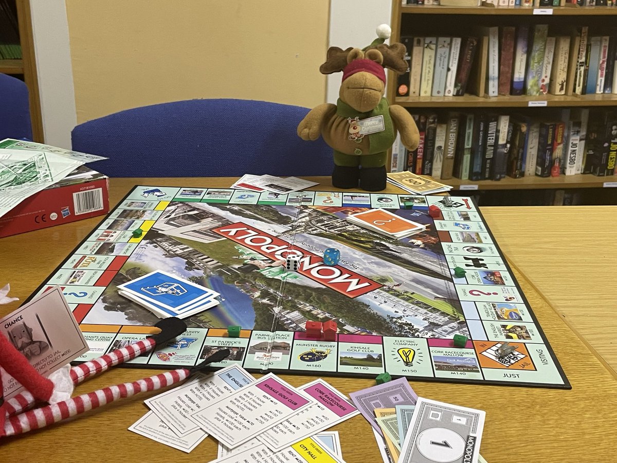 ACETCorkIreland's tweet photo. Uh-oh Buddy received the 'Go to Jail' card, while playing the Cork edition of monopoly with Blitzen. Hope he can pay the fee, to get out!!! #buddytheelf #acetelf #monopolymoney #monopolycorkedition #christmas #cork #English https://t.co/kuijil3K0x