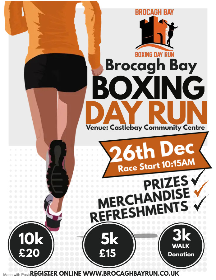 Get Ready for the Brocagh Bay Boxing Day Run 2022.  
Online registration now open at Brocaghbayrun.co.uk
Spread the word. Like, Share and Comment.
<a href="/MidUlsterAC/">Mid Ulster Athletic Club</a> <a href="/PomeroyRunners/">Pomeroy Runners</a> <a href="/PortadownRC/">Portadown Running Club</a> <a href="/PurvisRunning/">Purvis Running</a> <a href="/saintpetersac/">St. Peter's Athletic Club Lurgan</a> <a href="/wbaygreenrun/">Washingbay Green Run</a> <a href="/KELrunners/">Keep 'er Lit Runners</a> <a href="/acornsAC/">acorns AC</a> <a href="/SperrinHarriers/">Sperrin Harriers</a>