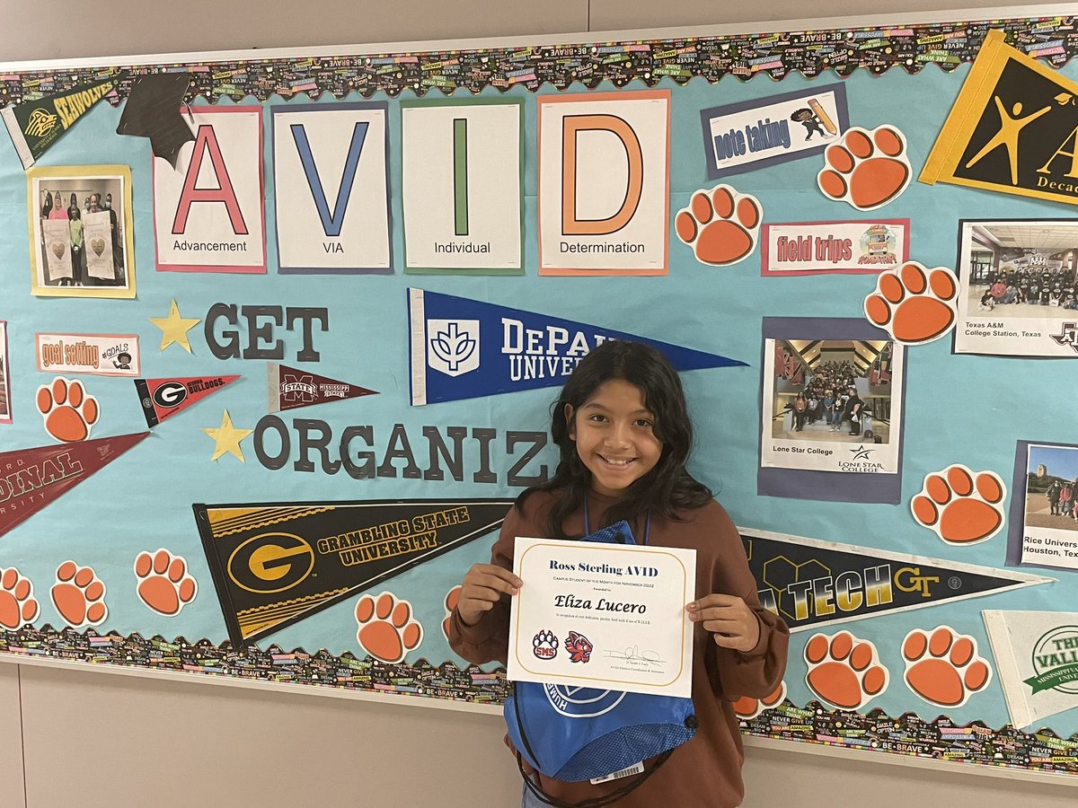 RSMS_AVID (@avidrsms) on Twitter photo Congratulations to Eliza Lucero (6th grade) for being Campus AVID Student of the month for November.
#goSMScats #bettereveryday #AVID4possibility <a href="/HumbleISD_SMS/">Ross Sterling MS</a> Congratulations to Eliza Lucero (6th grade) for being Campus AVID Student of the month for November.
#goSMScats #bettereveryday #AVID4possibility <a href="/HumbleISD_SMS/">Ross Sterling MS</a>