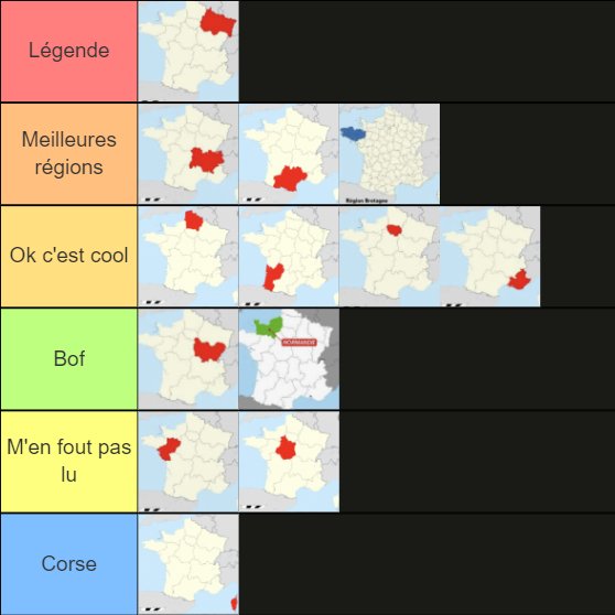 Tierlist des meilleures régions (France métropolitaine), mise à jour faite en live 

Ragez