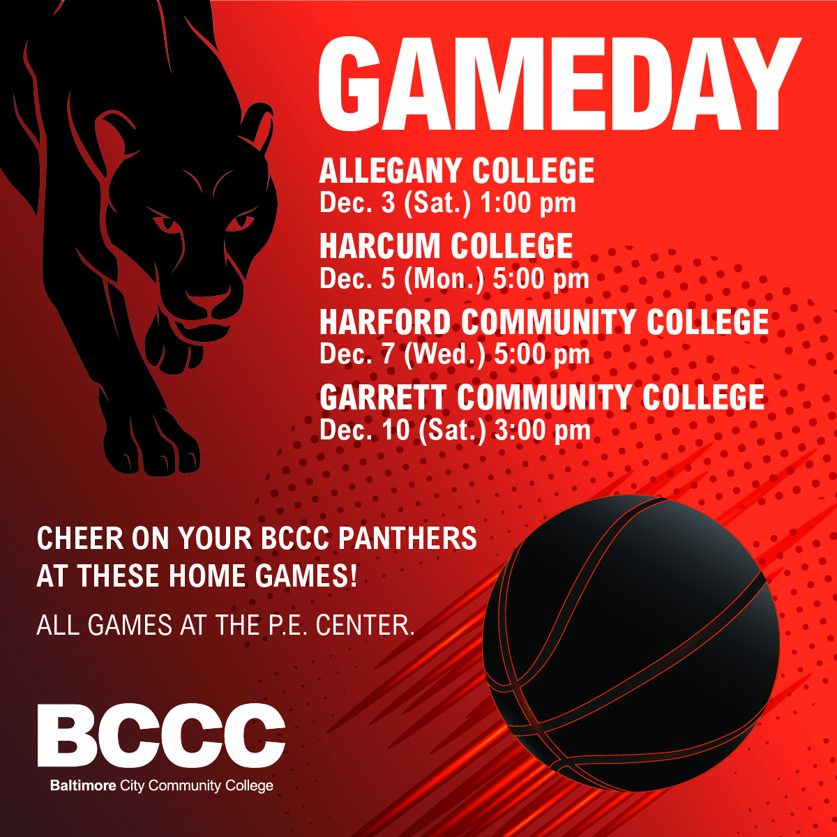 my_bccc's tweet image. Gameday at BCCC is today at 5:00 pm at the P.E. Center when the Panthers take on Harford Community College. Come cheer on our BCCC Panthers! #BCCCPanthers