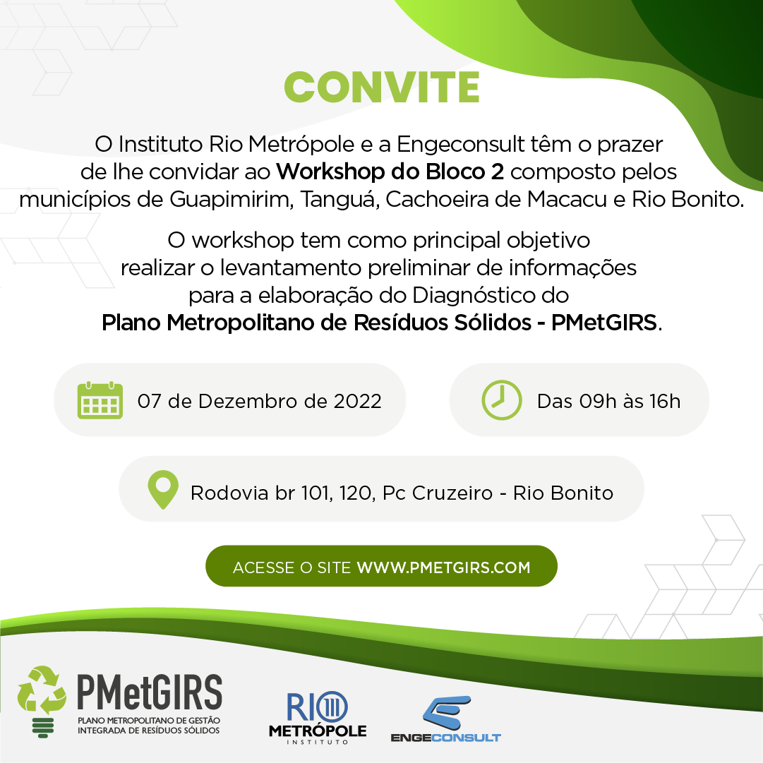IRioMetropole's tweet photo. Workshop do Plano Metropolitano de Gestão Integrada de Resíduos Sólidos.

Confira a agenda da semana:

Dia 07 - 09H às 16H.
Municípios Bloco 2: Guapimirim, Tanguá, Cachoeira de Macacu e Rio Bonito.

Dia 08 - 09H às 16H.
Municípios Bloco 1: São Gonçalo, Itaboraí, Niterói e Maricá. https://t.co/61tVe3va5J