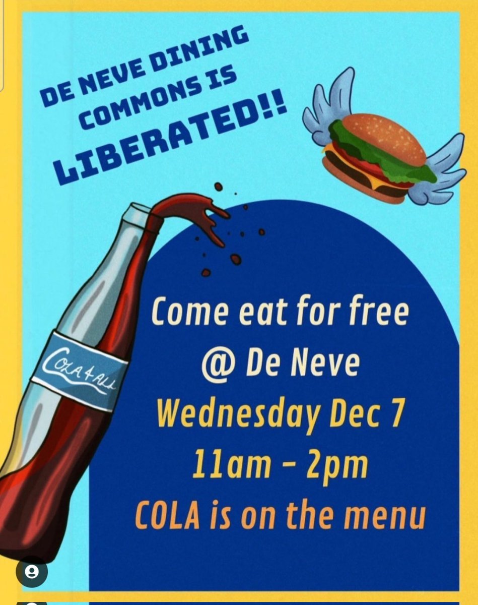 News from the Wild(cat) fire spreading across the UCs today! 

Dining Halls across UC Los Angeles (De Neve) Santa Cruz (9/10) Davis (Latitude) and Santa Barbara (Carrillo) have been liberated! 

Students should not be debt burdened, rent burdened or food insecure. 

✊🌽✊🌽✊🌽