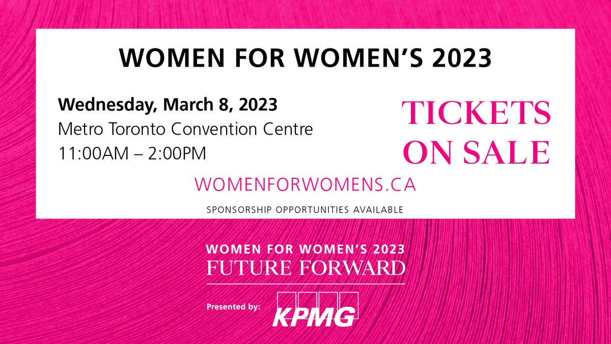 Join us in person to celebrate #InternationalWomensDay with purpose, empowerment, and inspiration at our signature event #WomenforWomens, presented by @KPMG_Canada. Learn more and purchase your tickets today: womenforwomens.ca