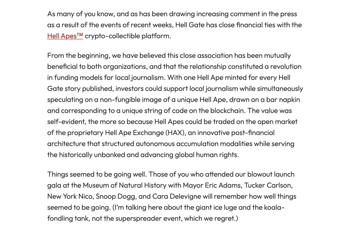macfathom's tweet photo. This is the memo I sent to @HellGateNY staff today about the layoffs and the ongoing situation with Hell Apes: https://t.co/3m5ZNl8ZCH https://t.co/NaGy5O6wr0