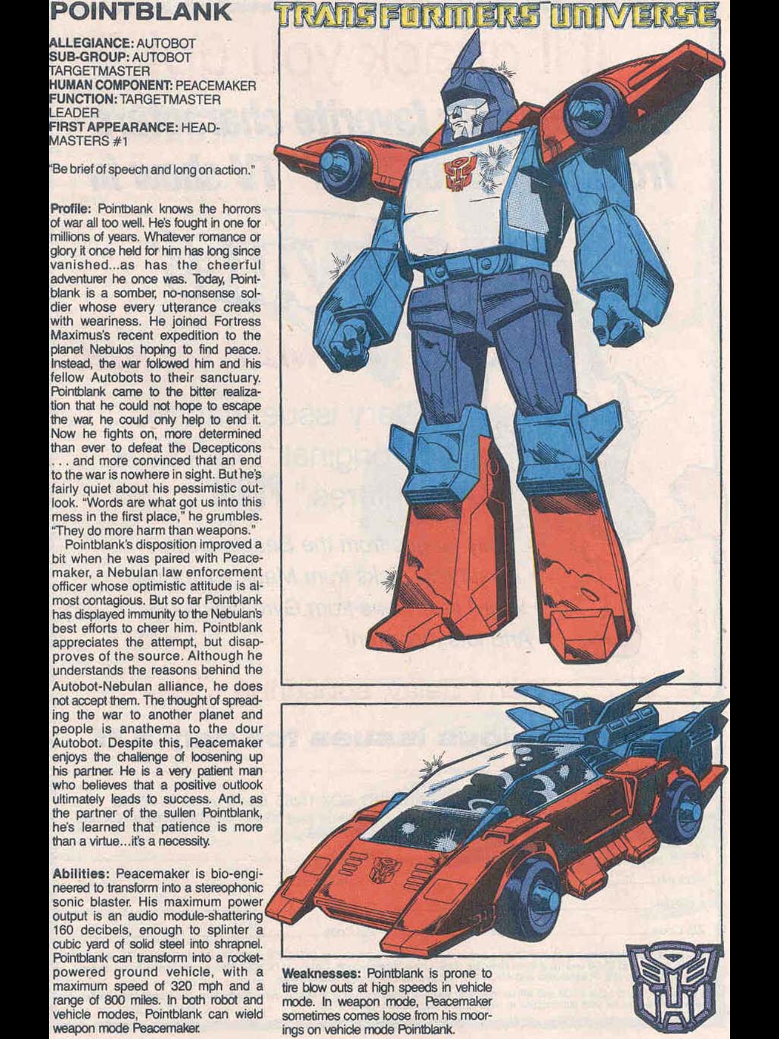 JoeBot В X: „Marvel G1 Transformers Universe Profile: Pointblank.