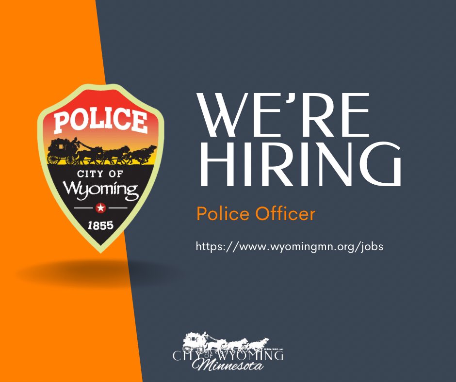 wyomingpd's tweet image. The City of Wyoming is accepting applications for the position of Police Officer to fill one (1) full-time police officer position. Lateral applicants are encouraged to apply. wyomingmn.org/jobs