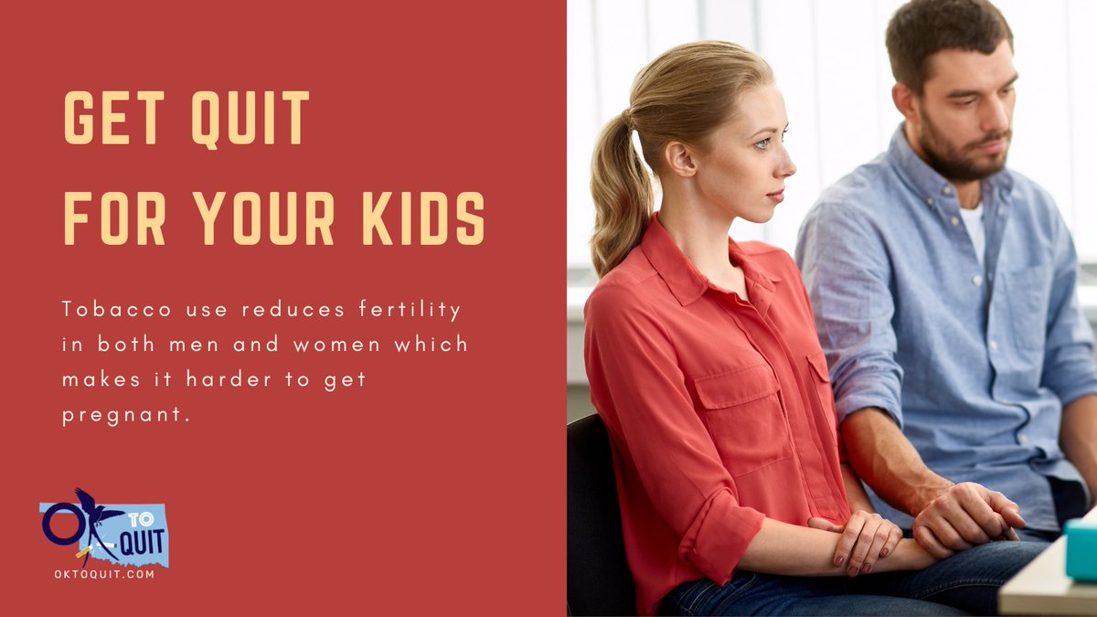Chemicals in cigarette smoke can put you at risk of an
ectopic pregnancy and miscarriage. Give yourself the
best chance of a healthy pregnancy by quitting today. oktoquit.com 
#oktoquit #fertility #pregnancy #tulsa #oklahomacity #oklahoma #tobacco