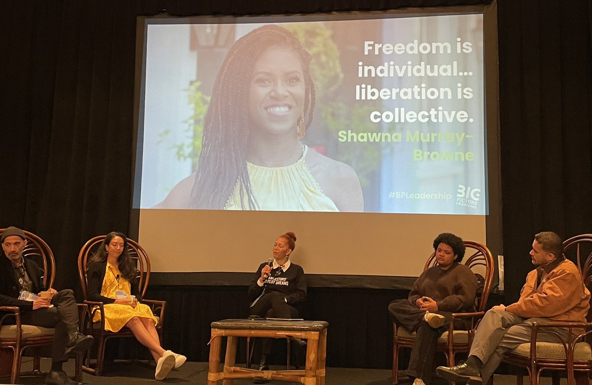 AndrewFrishman's tweet photo. “Freedom is Individual… liberation is collective” - Shawna Murray Brown 

Insightful and provocative cypher at the @bigpiclearning Big Picture Learning #BPLeadership Conference https://t.co/FSqoV8ug0I