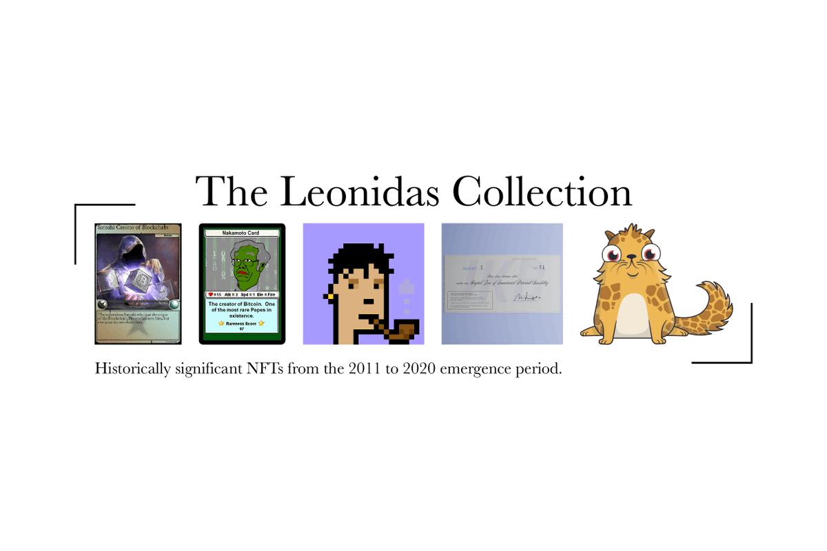 LeonidasNFT's tweet photo. 1/ Introducing The Leonidas Collection 🧵

A digital gallery where I will house my private collection of historically significant NFTs from the 2011 to 2020 emergence period.

250+ of my favorite early pieces and growing.

→ https://t.co/25QZEQJQLe https://t.co/ckAR0JW1kj