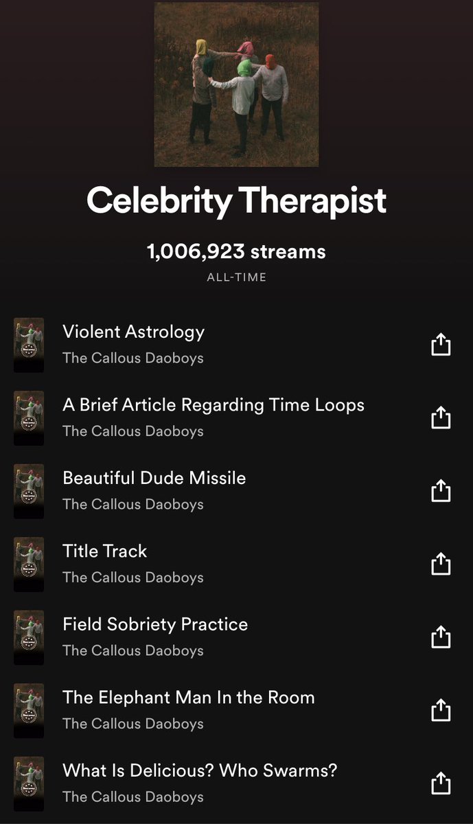 callousdaoboys's tweet photo. Thank you so much for 1 Million Streams on Celebrity Therapist. https://t.co/NGD6HNjK5n