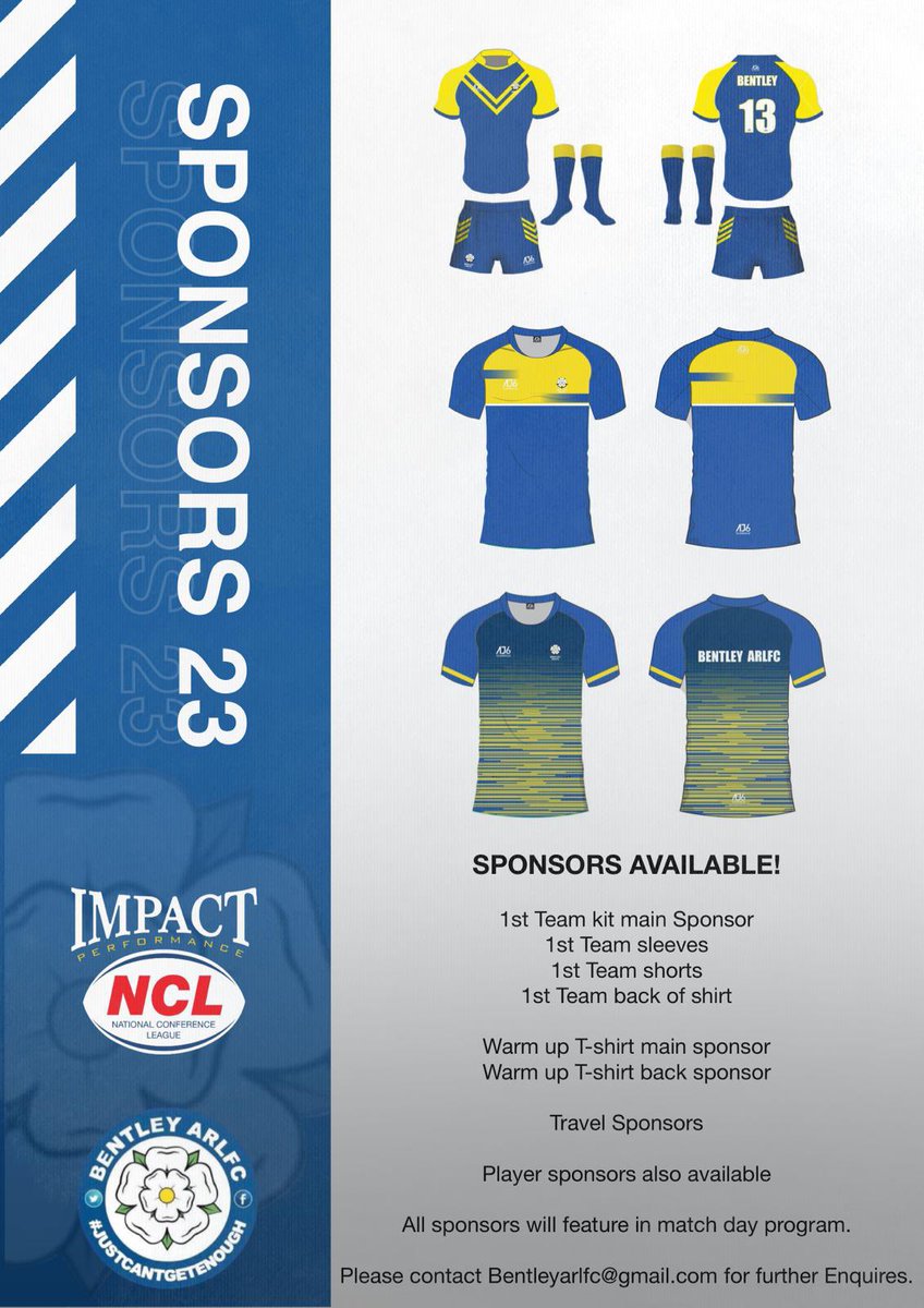 BentleyARLFC's tweet photo. After our successful debut season in the National Conference League NCL we are looking to gain new sponsorship for the upcoming season. 

A great opportunity for any local business or individual to support the number 1 amateur side in South Yorkshire playing in the @OfficialNCL https://t.co/KHxkGBruer