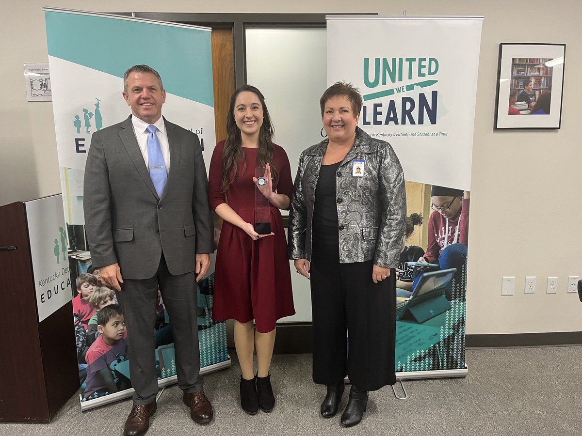 KyDeptofEd's tweet photo. During the meeting, the KBE recognized Kentucky’s three @Milken Educator Award recipients. 

Charlotte Buskill (Newton Parrish Elementary) 
Jessica Goodman (Farmer Elementary) 
Kevin Dailey (Ballyshannon Middle School) https://t.co/nbVEtJ5RkY