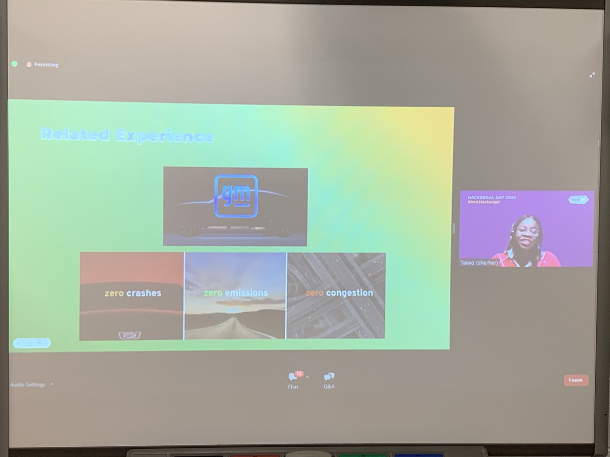 MsRacheleLaNeve's tweet photo. Thank you Taiwo Ifabiyi! Merci Taiwo! Very informative presentation on your role in Controls and Diagnostics for @GM and suggestions of what we can do for our planet. #ImAHackergal #hackergal #hackergalday @thehackergals https://t.co/FfCanxR7Mx