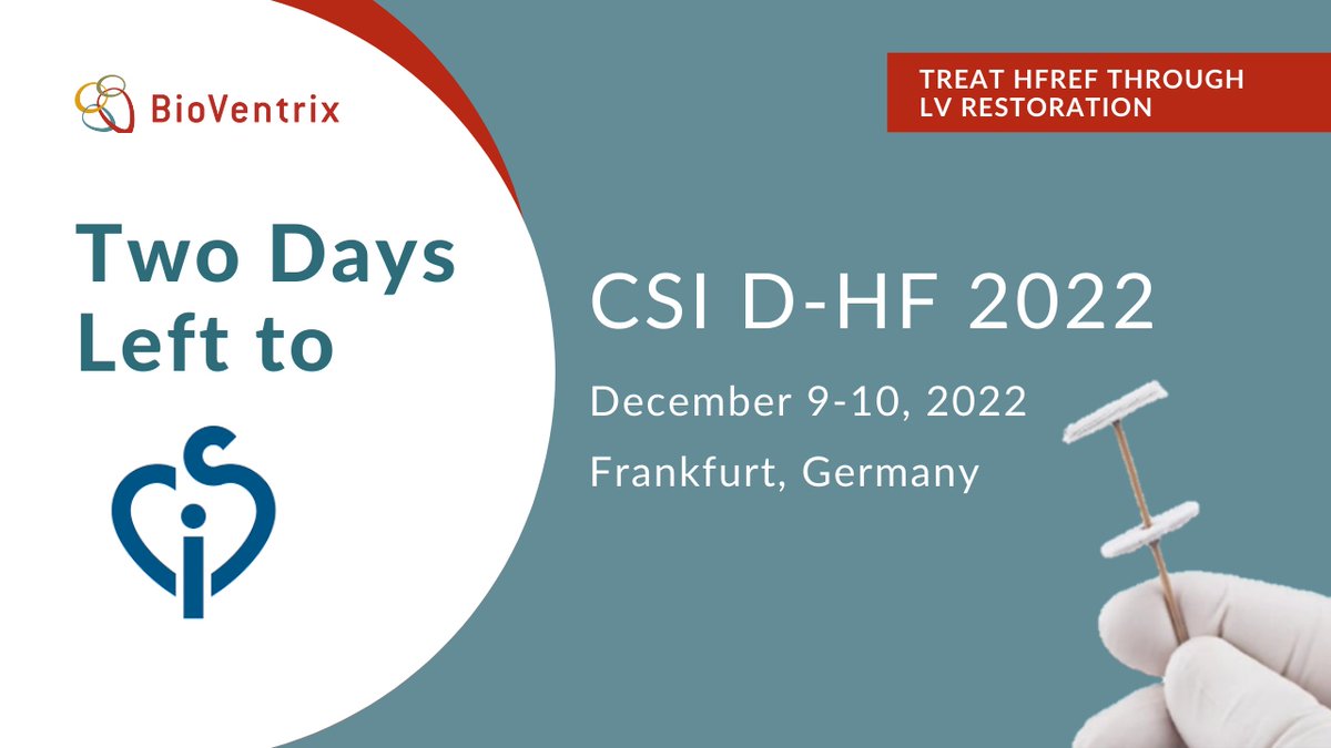 BioVentrix (@bioventrix) on Twitter photo #CSIDHF2022 is just 2 days away. Join Us at our LV Restoration Panel Featuring Dr. John Boehmer and Dr. Stefan Anker. HFrEF to Achieve Better Lives for Patients through LV Restoration.
#HeartFailure #StructuralHeart #LVreshape #ReviventTC #LIVETherapy
<a href="/CSIcongress/">CSI Congress</a> #CSIDHF2022 is just 2 days away. Join Us at our LV Restoration Panel Featuring Dr. John Boehmer and Dr. Stefan Anker. HFrEF to Achieve Better Lives for Patients through LV Restoration.
#HeartFailure #StructuralHeart #LVreshape #ReviventTC #LIVETherapy
<a href="/CSIcongress/">CSI Congress</a>