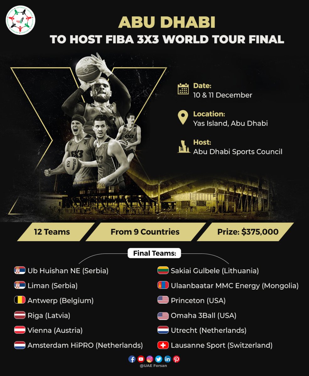 UAE_Forsan's tweet photo. Abu Dhabi to Host FIBA 3x3 World Tour Final  
#UAE #AbuDhabi #InAbuDhabi #3x3WT #3x3AbuDhabi #3x3WTAbuDhabi #YasIsland #في_أبوظبي 
@FIBA3x3
@FIBA
@yasisland
@AbuDhabiSC
@Liman3x3
@3x3ulaanbaatar
@3ballusa
@lausanne_sport https://t.co/OTyi6tXI4E