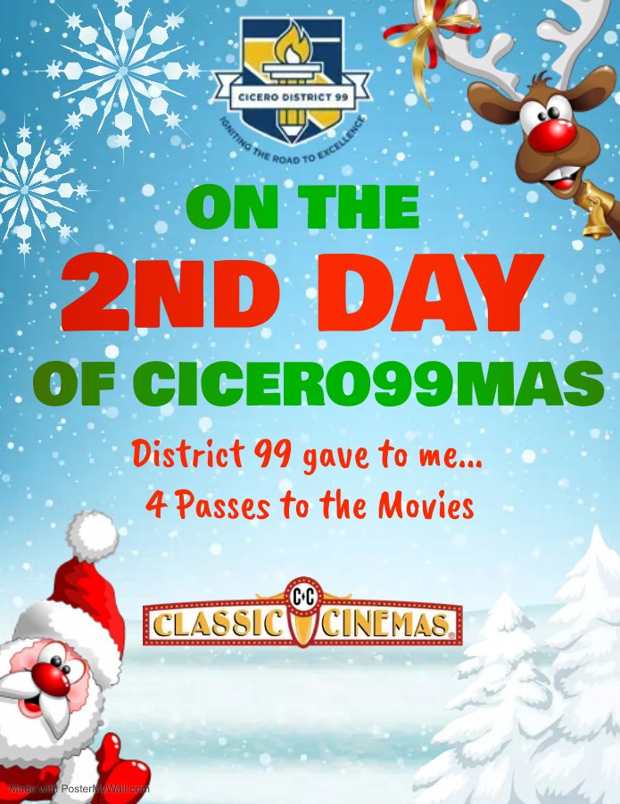 D99Cicero's tweet photo. ON THE 2ND DAY OF CICERO99MAS, @D99Cicero GAVE TO ME...🎁🎁

FOUR (4) PASSES TO SEE A @Classic_Cinemas MOVIE! 🍿🎟️📽️

ONE LUCKY WINNER who likes and retweets this post will be entered into a raffle for a chance to win!

Winners will be notified via direct message by Wed., 12/28. https://t.co/qGYGIbgtSq