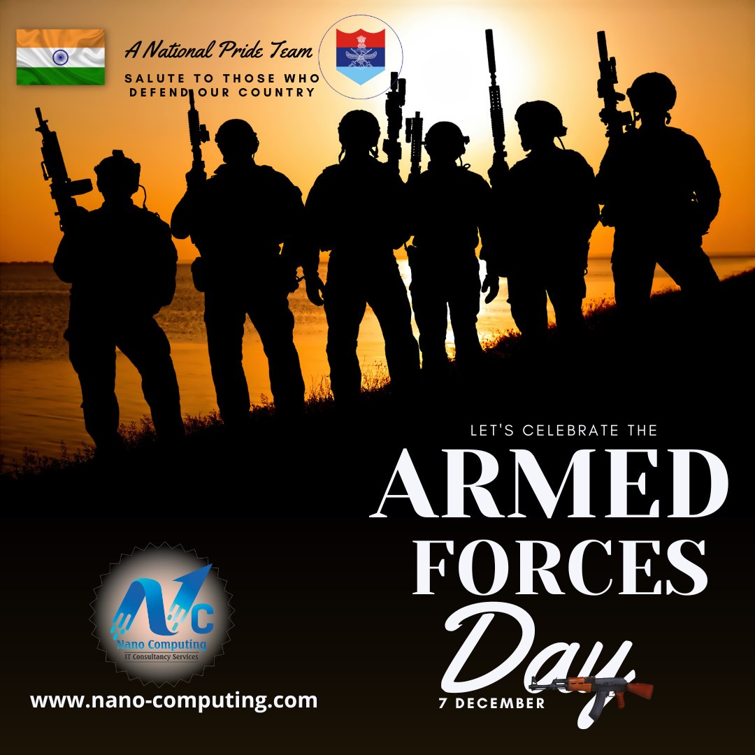 nanocomputing's tweet photo. A #Salute to those who defended our country Let's celebrate the #ArmedForcesDay and best wishes to all  personnel and their families
#IndianNavy #IndianArmy #IndianAirForce #India #Indian https://t.co/8gKKja3Rpk