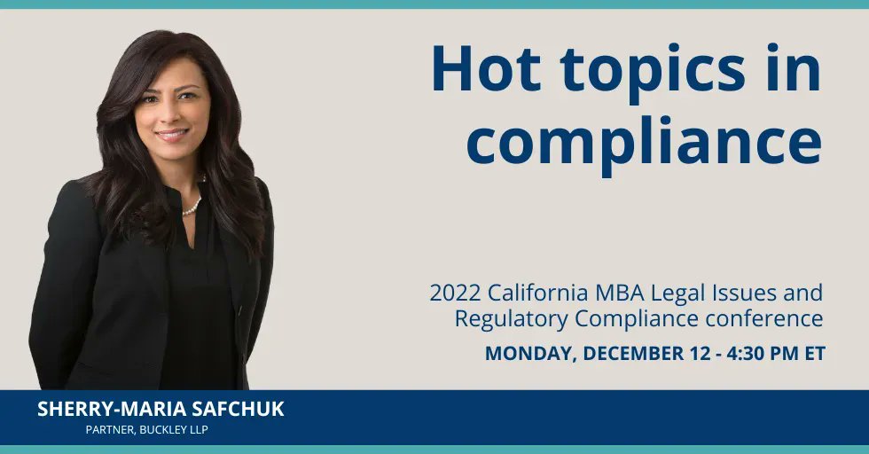 buckleyfirm's tweet photo. Join Buckley Partner Sherry-Maria Safchuk as she discusses compliance issues surrounding changes to the California Consumer Privacy Act and the California Privacy Rights Act that are set to go into effect next month. https://t.co/OLcabF29dk https://t.co/jEMCvH0Nzk