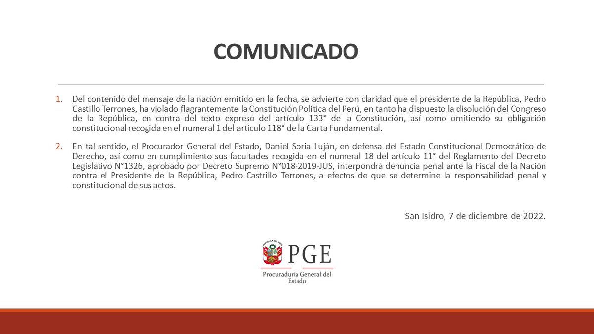 Comunicado urgente de la Procuraduría General del Estado.