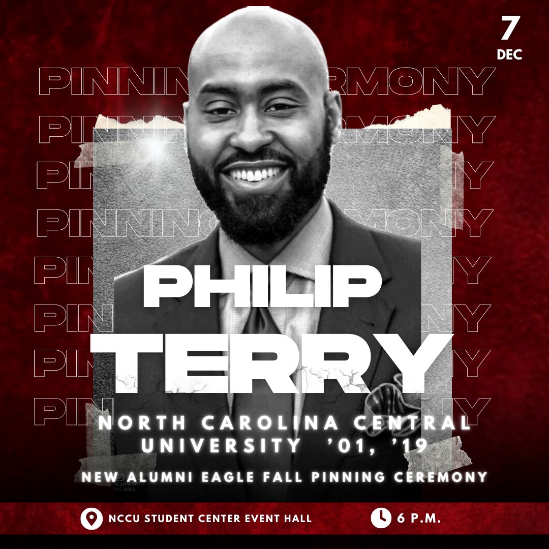 Join your fellow #NCCUEagle graduates receive your pin new members of the #NCCUAlumni family on Wednesday, Dec. 7 at 6 p.m. in the NCCU Student Center. Double Eagle Philip Terry will serve as the evening's speaker. #NCCULife #ILoveMy1910