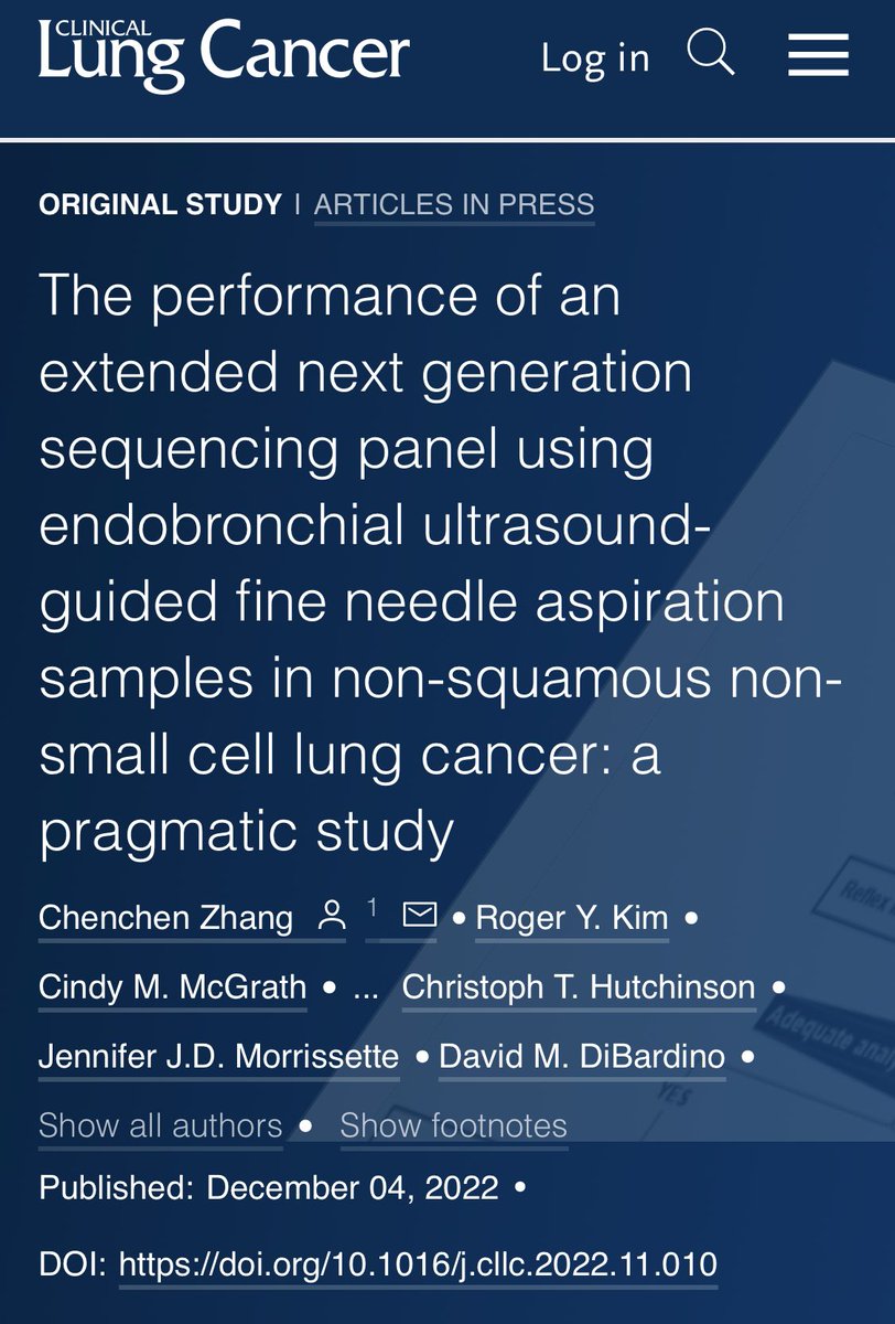 Happy to share our work assessing the performance of extended next generation sequencing panel testing using EBUS-TBNA samples. Great work led by Chenchen Zhang!

<a href="/ChristophHutchi/">Christoph Hutchinson MD</a> @HarvardIP <a href="/PC3Innovation/">Penn Cancer Innovation</a> <a href="/PennPulmonary/">PennPulmonaryFellowship</a> <a href="/PennCancer/">Penn Medicine - Abramson Cancer Center</a> <a href="/PennMedicine/">Penn Medicine</a> 

clinical-lung-cancer.com/article/S1525-…