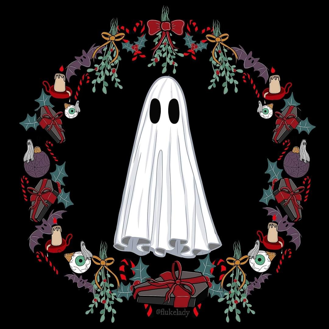 flukelady's tweet photo. Season's Creepings, ghost friends.

#creepmas #ghostart #darkart #artontwitter https://t.co/ZlmgdPo0nb