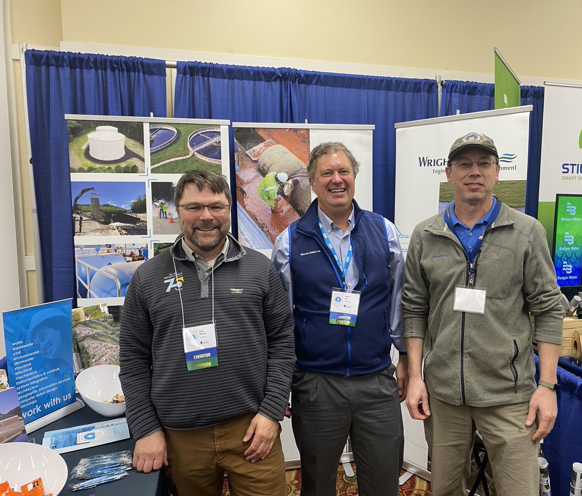 Wright_Pierce's tweet image. If you’re looking for a reason to smile today, stop by Wright-Pierce’s booth at the 42nd Annual MRWA Conference. Chris Dwinal, Darrin Lary, and Scott Hinckley are ready to answer your engineering questions. #MRWA