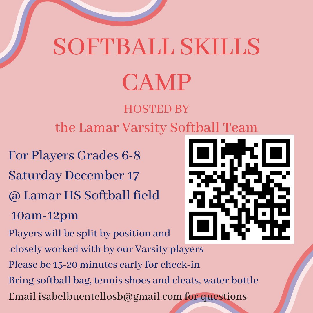 One of Our Seniors is hosting a free softball camp as a part of an IB Community Service Project, along with the help of some of her varsity teammates, reach out to the email listed on the flyer if you have any questions, here’s the link to register forms.gle/NiCtmcfo8FZZNe…