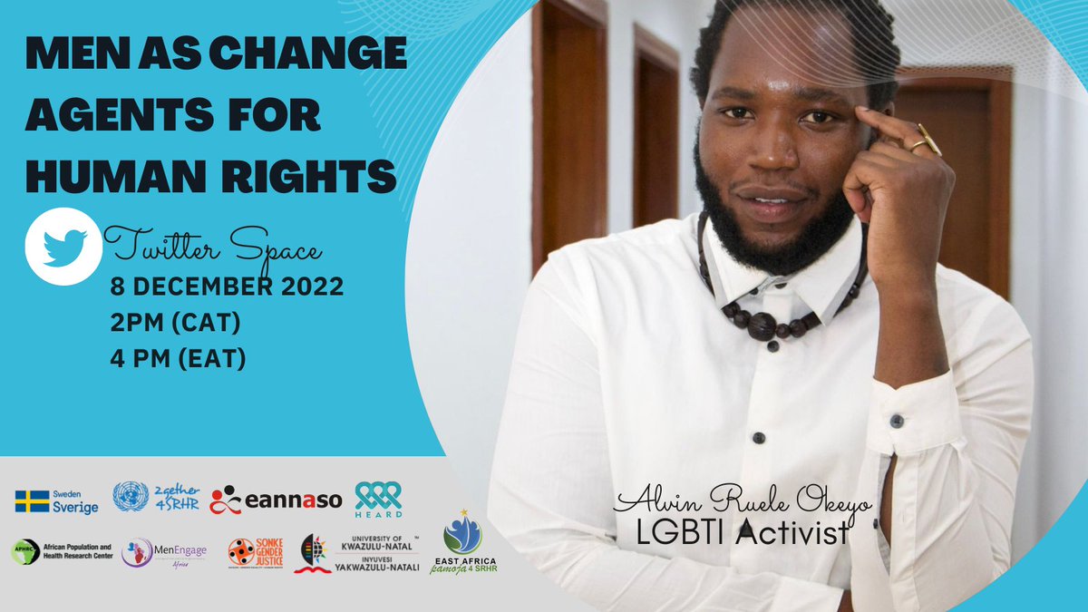 Join us tomorrow at 2PM CAT/4PM EAT for a Twitter Space with men from Kenya, Zambia and SouthAfrica to discuss their role in upholding dignity and human rights for all.  
Join on the link below: 
bit.ly/MenSpeak
#2gether4SRHR #MensHealthESA #PassTheEACSRHBill @ReproRights