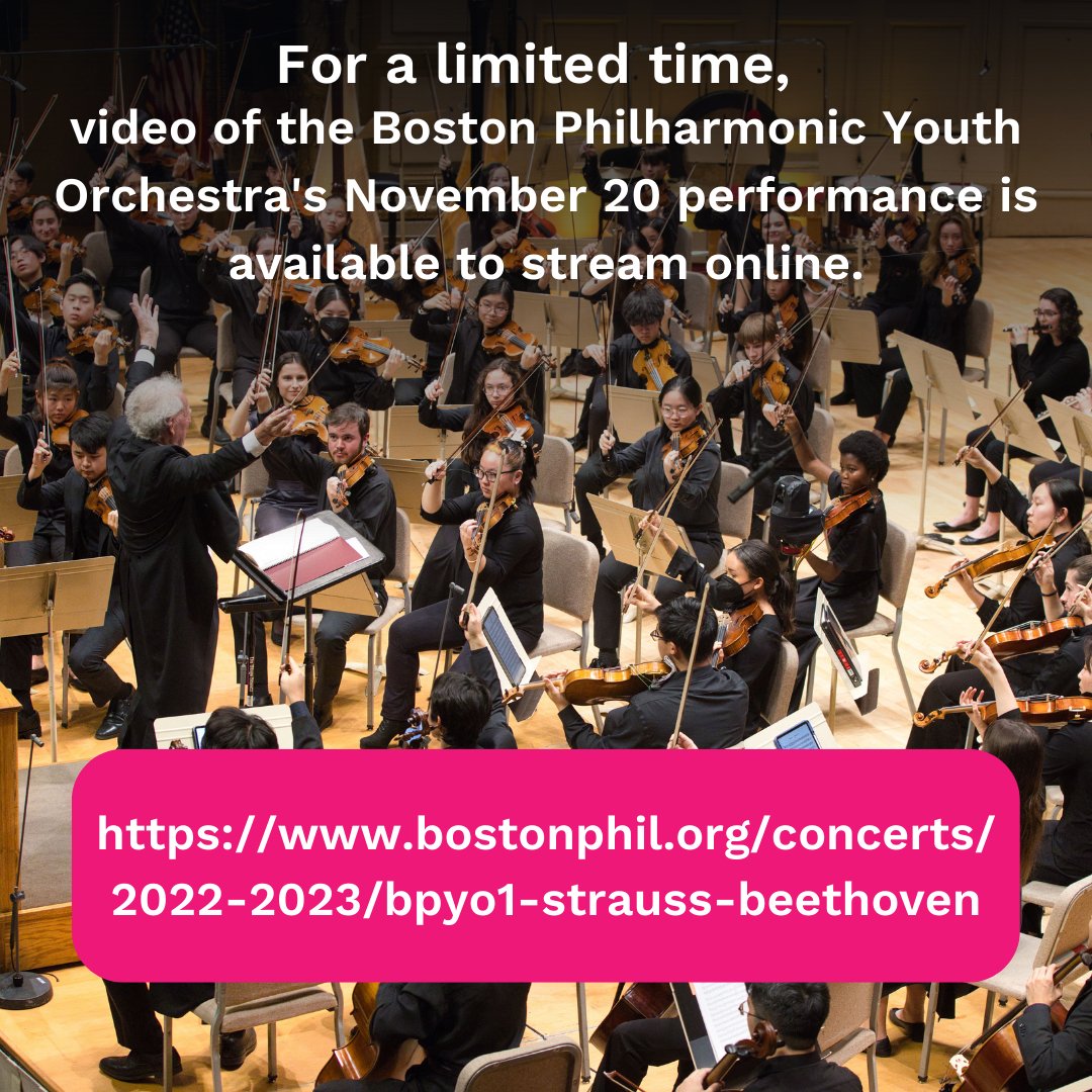 BosPhilYouth's tweet photo. For a limited time, our video of November 20 performance of Beethoven's Symphony No. 5 and Strauss's Ein Heldenleben is available to stream online. 📷 Hilary Scott. https://t.co/A0kdmFRvoO #bostonphil, #bpyo, #benjaminzander, #beethoven, #strauss, #concert, #classicalmusic https://t.co/yLwEQKS4w4