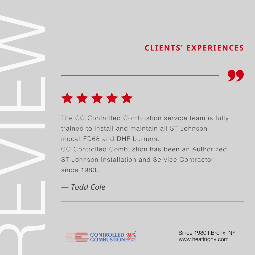 We think that offering quality service leads to satisfied customers. 

Contact us today bit.ly/398ujwd

#ControlledCombustion #HeatingService #NewYorkHeating #NewYork #NY #customerhappiness #clientsfeedback #testimonials