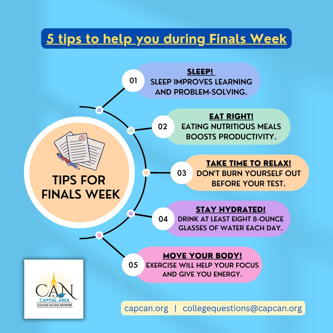 #WellnessWednesday: Good luck to those preparing for midterms! Make sure you take care of yourself during the next few weeks. Here are some tips to help you along the way. #Plan4College #TestPrep