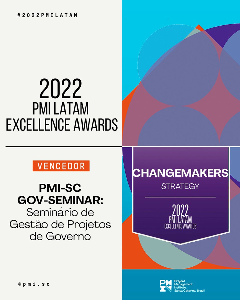PMISC's tweet photo. Somos vencedores do 2022 PMI LATAM EXCELLENCE AWARDS na categoria Changemakers, com o GOV-SEMINAR🥇 A premiação aconteceu ontem à noite, de forma online, no evento PMI In Portuñol - Volunteers Celebration 💪🏼🙏
#PMISC #gestaodeprojetos #PmiLatam #awards #setorpublico #PMI #SC https://t.co/34KcW85SHE