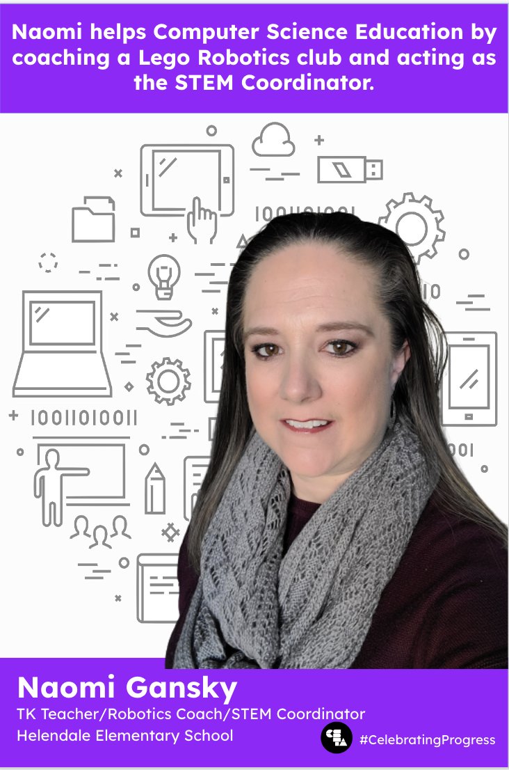 SBCSS_EdTech's tweet photo. Celebrating Naomi Gansky from Helendale School District!

A TK teacher and STEM Coordinator who partners with a 4th grade colleague to teach CS!  #Celebratingprogress #CSEdWeek @CSforCA @CSforALL https://t.co/DLx6dOSGmu