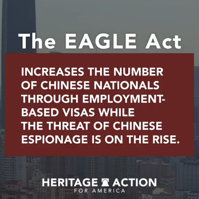 Heritage_Action's tweet photo. Instead of countering the increasing threat from the CCP, Congress wants to increase opportunities for espionage.

Call Congress now and demand they vote NO on the EAGLE Act.⬇
https://t.co/5MJBy1Jm4W 

#NoEAGLEAct https://t.co/LLYQHIx4kG