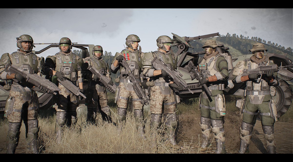 CommanderCharms's tweet photo. Recon Marines from the 104th MEU reporting back their intel to troopers from the Army's 4th Regiment in the Tabercal Highlands, Soturi IV

#Arma3 #optre #unsc #halo https://t.co/LPhAo14PtG